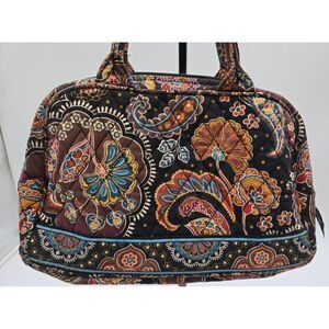Vera Bradley Quilted Floral Pattern Black Duffel Bag With Handles & Zipper Closu